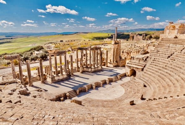 Dougga, Beja, Tunisia. The theater at the Roman ruins. in Dougga.